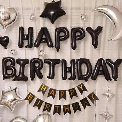 Happy Birthday Balloon Banner Black Silver, 16 Inch Mylar Foil Letter Balloons - Image 7