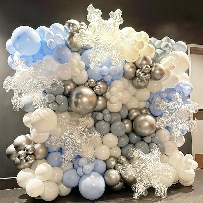 Baby Blue White Winter Wonderland Balloons - Image 5