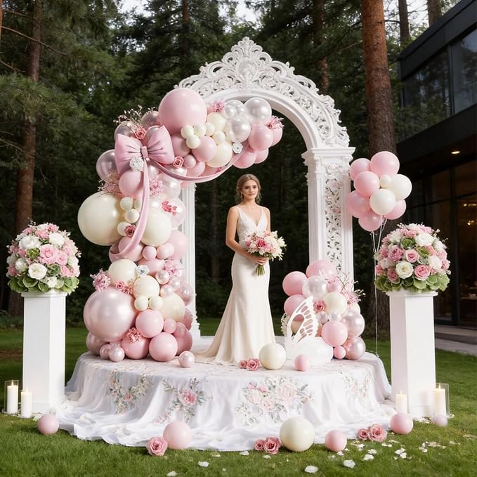 Pearl Pink Balloon Arch Kit, Double Stuffed Pearl Pink Sand White Balloons - Image 5
