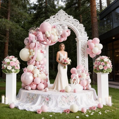 Pearl Pink Balloon Arch Kit, Double Stuffed Pearl Pink Sand White Balloons - Image 5