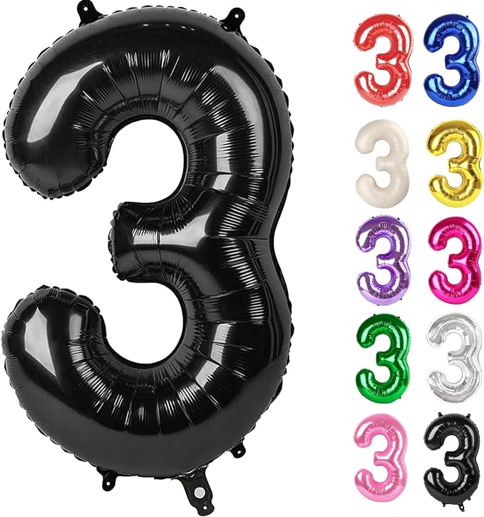 Black Number 3 Balloon 40 Inch by IWERP