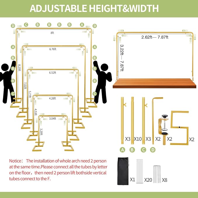 8.2FT x 8FT Square Backdrop Stand Heavy Duty Gold Wedding Arch - Image 4