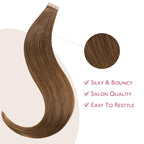 WENNALIFE Tape in Hair Extensions Human Hair Light Auburn Brown Tape in Extensions, 10pcs 25g 14 inch Remy Invisible Tape Ins Straight Colored Soft Real Human Hair Tape in Extensions Refill Set