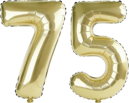 40 Inch Number 75 Balloons for 75th Birthday Party Decorations, 0-100 Champagne by FOBELEC