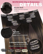 Moresoo Clip in Hair Extensions Real Human Hair Balayage Dark Brown with Chestnut Brown 5pcs 80g Remy Straight Invisible Double Weft Ombre Human Hair Clip in Extensions 20inch