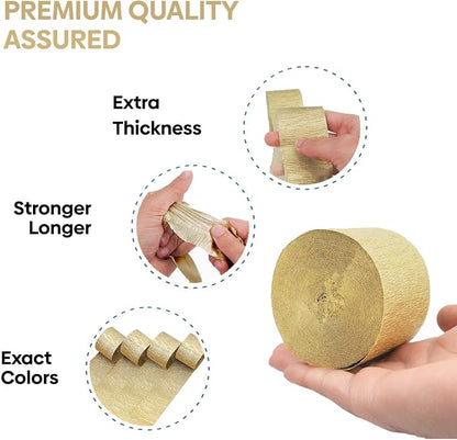 4 Gold Streamers, 328ft Pack of Crepe Paper Party Decorations | Each roll is 82 - Image 4