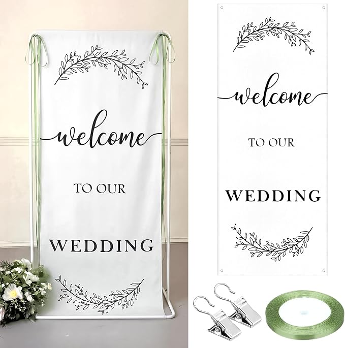 Yousoontic Welcome to Our Wedding Linen Rustic Wedding Welcome Banner Plain by Yousoontic