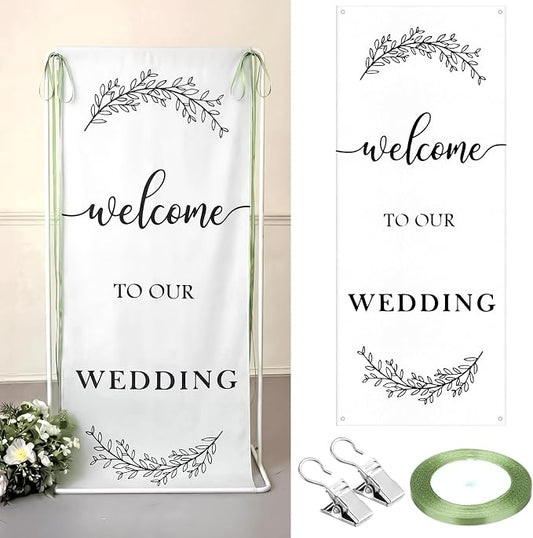 Yousoontic Welcome to Our Wedding Linen Rustic Wedding Welcome Banner Plain by Yousoontic