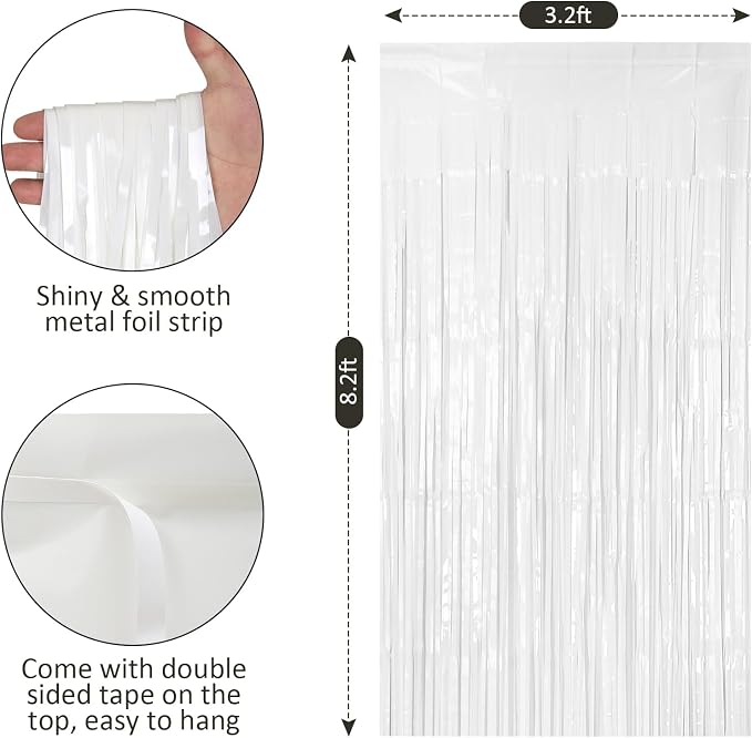 PIGETALE 2 Pack 3.2 ft x 8.2 ft White Tinsel Curtain Party Backdrop Decorations - Image 5