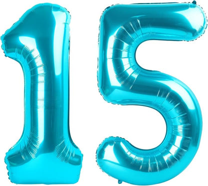 Number Balloons 15 Balloon Light Blue by Enyeopd