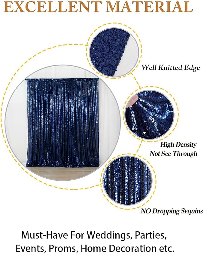 ShinyBeauty Sequin Fabric Backdrop 8ftx10ft Navy Blue Sparkle Glitter - Image 4