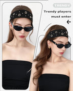 Grommet Headband for Women, Black Round Studs 23cm Hollow Out Elastic Hair Band, Eyelets Punk Grunge Stylish Hairband