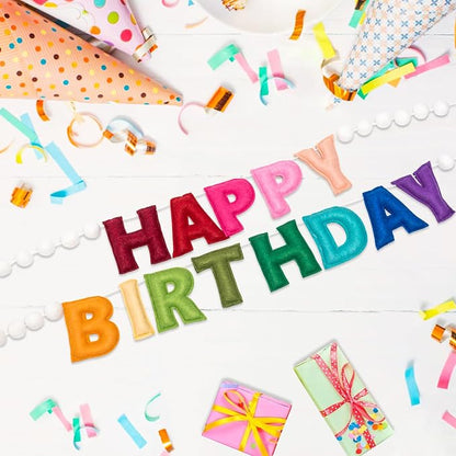 2Pcs Pre-Strung 3D Soft Wool Felt Happy Birthday Banner, Felt Ball Garland | - Image 7