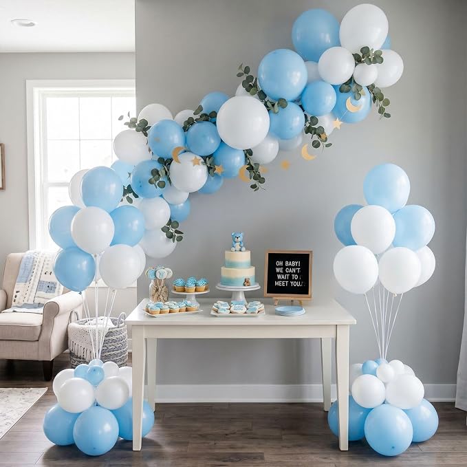 60pcs Blue and White Balloon Kit, 12 Inch Pastel Light Blue White Balloons - Image 3