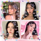 36Pcs Y2k Pink Bow Hair Clips Water Drop Snap Hair Barrettes Metal No Slip Star Hair Clips White Mini Hair Bows Bowknot Star Hair Accessories for Women Girls
