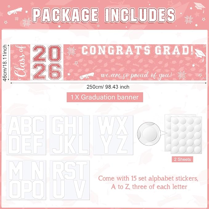Graduation Congratulations Banner Decorations, Class of 2026 Personalized - Image 2