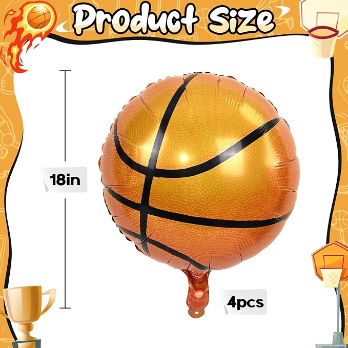 18 Inch Basketball Balloons Decor, Mylar Sport Balloons - Image 9