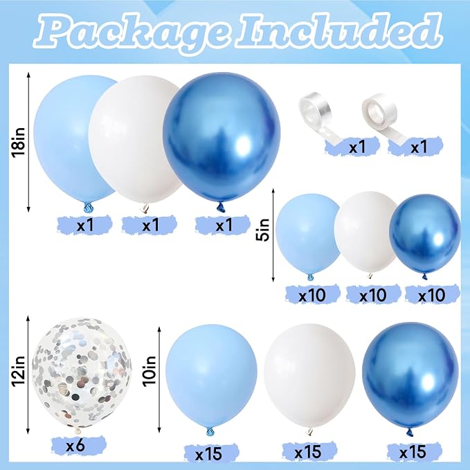 Blue Balloon Arch Kit 86Pcs Pastel Blue White Balloons Garland Kit - Image 2