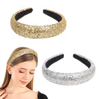 Sequin Headbands for Women Girls,2PCS Sparkle Wide Padded Headband Gold Sliver,Fashion Glitter Hairbands Hair Hoops Comfortable for Daily Prom Party Head Accessories