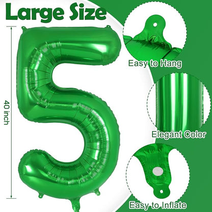 Dark Green Number 5 Balloon 40 Inch, Big Large Foil Helium Number Balloons - Image 3