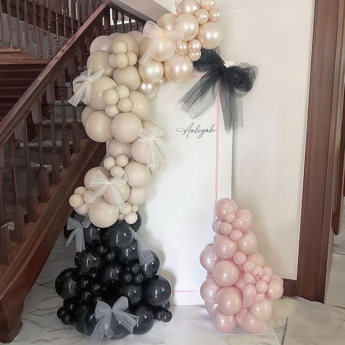 60 PCS Black and Pink Balloons, Retro Dusty Pink Ivory Sand White Black Latex - Image 5