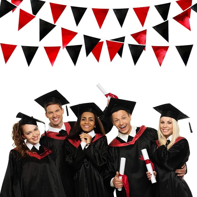 Red Black Party Decoration Metallic Fabric Triangle Pennant Banner Flag Bunting - Image 4