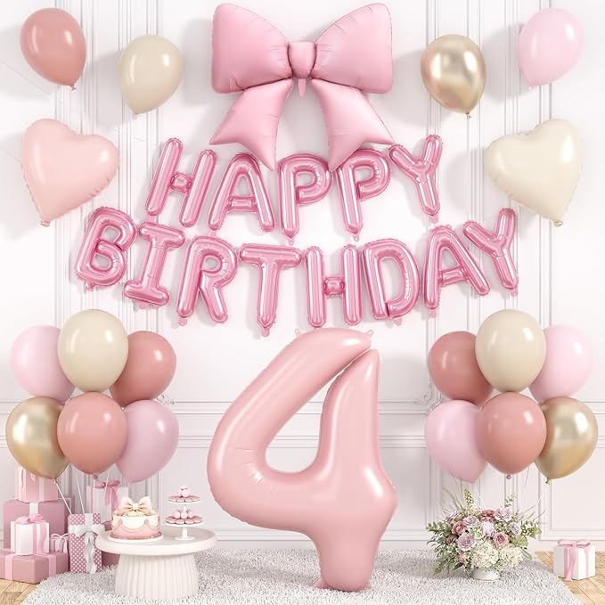 Dusty Pink Number 4 Balloon, 4th Birthday Decorations by Hapmori