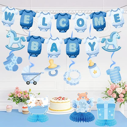 Baby Shower Decorations for Boy- Baby Shower Banner Blue Paper Welcome Baby - Image 4