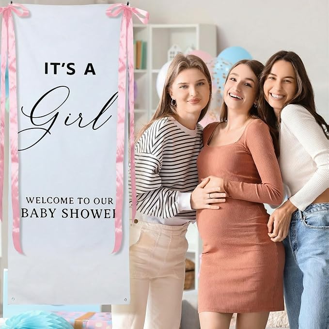 Oudain 24x60 Inch It's a Girl Burlap Banner, Baby Shower Fabric Backdrop - Image 3
