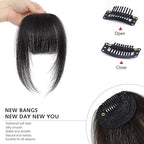Clip In Bangs-Real Human Hair Brown Black Clip On Bangs Hair Extensions Fake Bangs Human Hair French Bangs Fringe With Temples Hairpieces Curved Bangs For Daily Wear