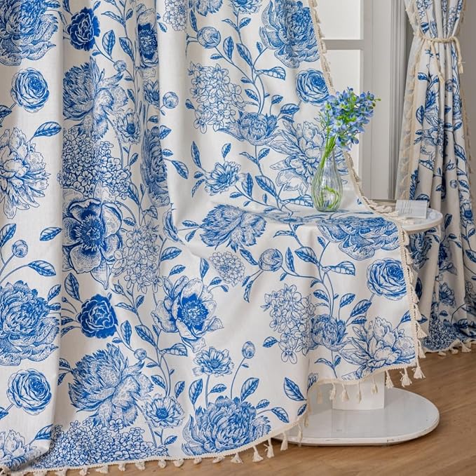 F-CHU Boho Curtains for Living Room 96 Inch Length French Country Floral Drapes - Image 8
