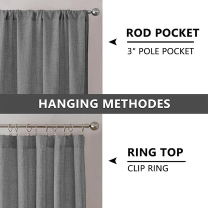 Tollpiz Short Linen Curtains Bedroom Rod Pocket Semi Sheer Curtain Burlap Light - Image 5