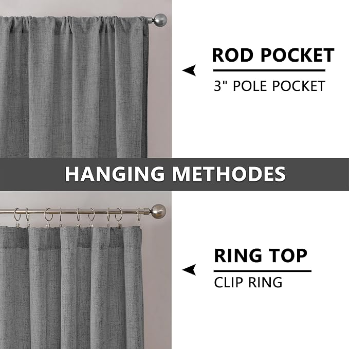 Tollpiz Short Linen Curtain Bedroom Rod Pocket Semi Sheer Curtains Burlap Light - Image 5