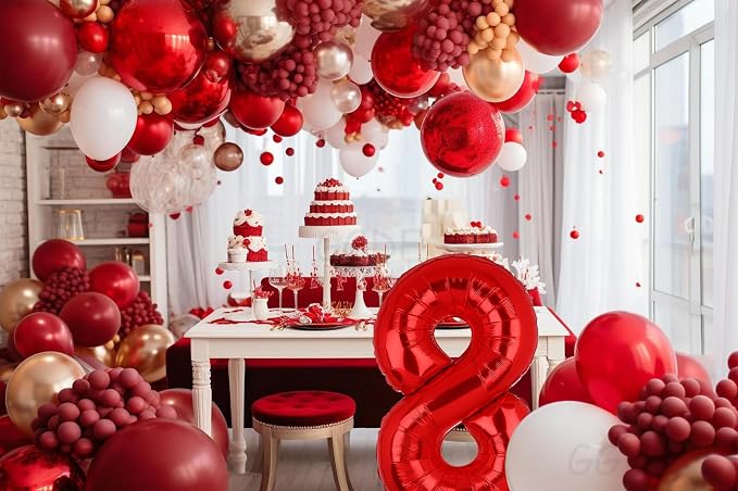 40 Inch 8 Red Number Balloons Mylar Foil Balloon 8th Birthday Party Decor | - Image 5