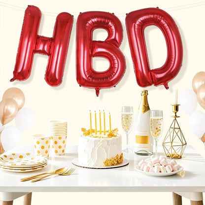 Red HBD Balloons, HBD Foil Letter Balloon - Image 7