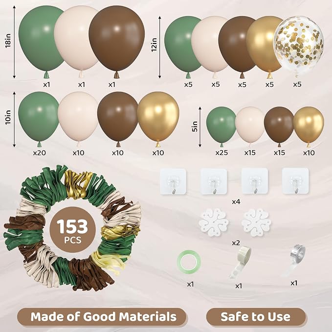 Amandir 153pcs Sage Green Brown Balloon Garland Arch Kit Different Sizes | 18 - Image 2
