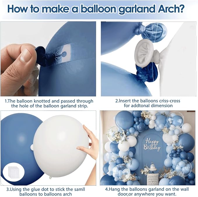 Dusty Blue White Clear Balloons Arch Kit, Party Decor. | Pastel/denim light blue - Image 4