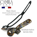 Camila Paris CP3357 French Hair Barrette Clip for Girls, Handmade, Onyx, Metal-Free Closure Strong Hold Grip Hair Clips for Women, No Slip Durable Styling Girls Hair Accessories, Made in France