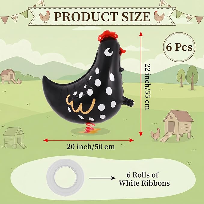 6 Pcs Walking Chicken Balloons, 20 Inch Chickens Foil Balloons - Image 2