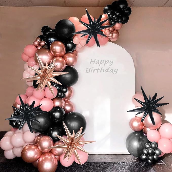 TONIFUL 8 Pcs Explosion Star Foil Balloons Black Rose Gold Party Decoration | - Image 4