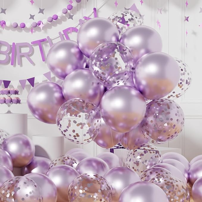 AULE 42Pcs Metallic 12 Inch Lavender Confetti Balloons Set | Light Purple Party - Image 5