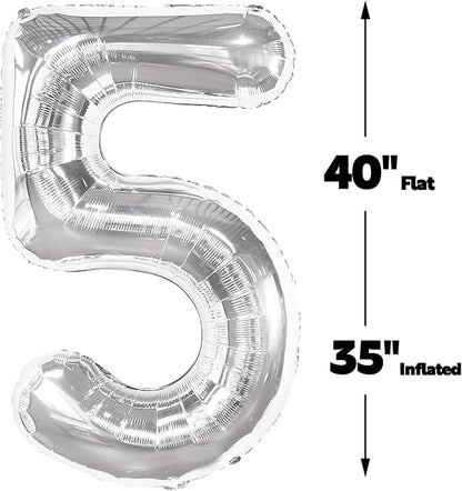 Silver Number 5 Balloon 40 inch, Balloon numbers party supplies, deco photo - Image 2