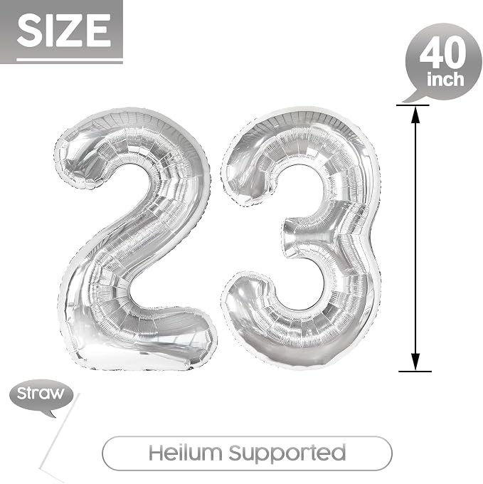 23 Balloon - Silver Birthday Number Balloons, 40 Inch Decorations Men Women | - Image 5
