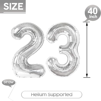 23 Balloon - Silver Birthday Number Balloons, 40 Inch Decorations Men Women | - Image 5