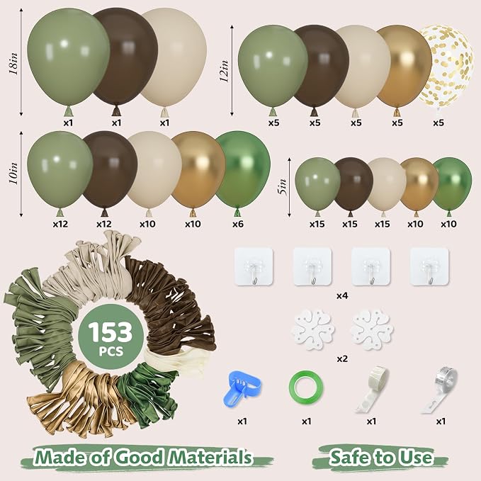 Amandir 153pcs Sage Green Brown Balloons Arch Garland Kit Different Sizes | 18 - Image 3