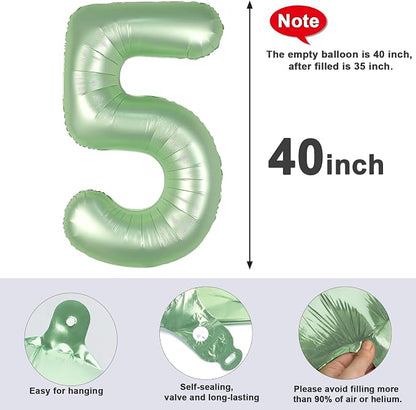 5 Balloon Numbers Birthday Decorations, 40In Sage-Green Balloons - Image 7