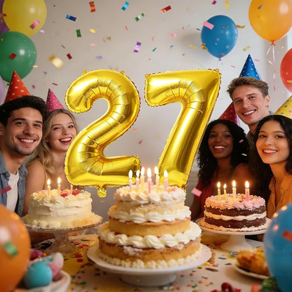 40 Inch Number 27 Balloons for 27th Birthday Party Decorations, 0-100 Gold - Image 2