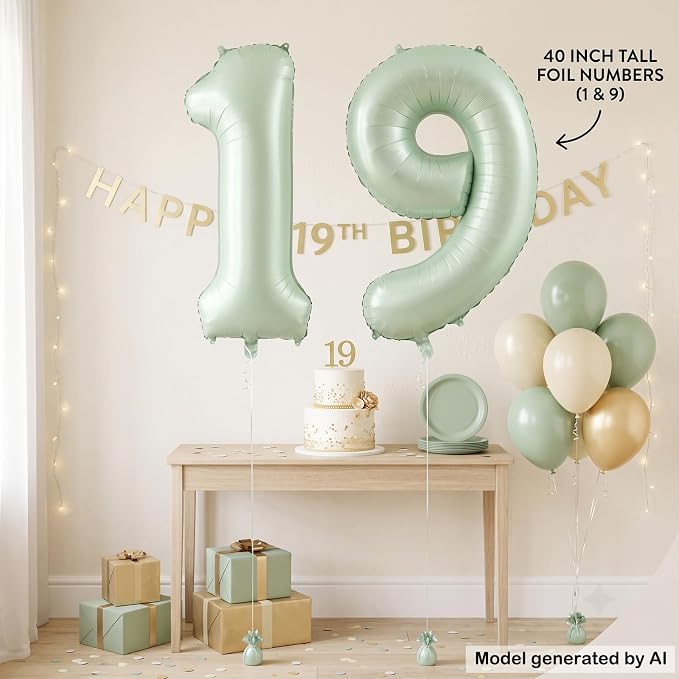 40 Inch Olive Green Number 19 Balloon - Image 4