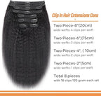 Clip in Hair Extensions Real Human Hair 8Pcs Kinky Straight Brizalian Human Hair Clip ins for Black Women, Natural Soft 120g 26inch #1B Natural Black