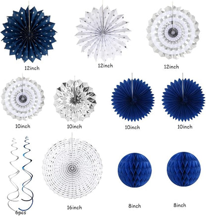 Navy-Blue Silver Party-Decorations Graduation Banner-Streamers - Image 3